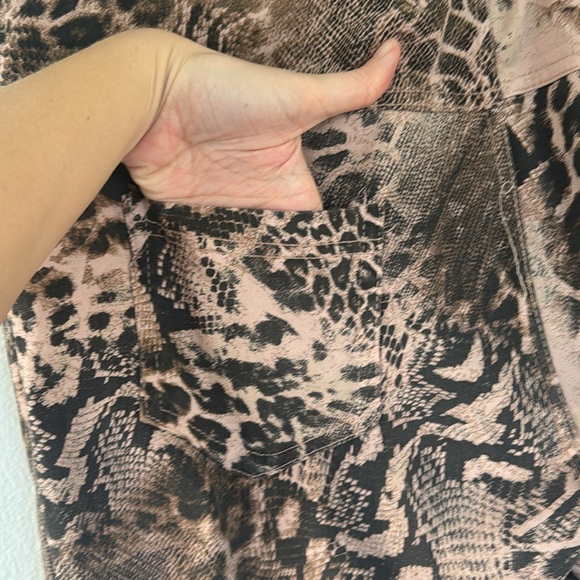 Blush pink Italian made leopard snake print casual tapered ankle pants L/XL - Picture 7 of 10